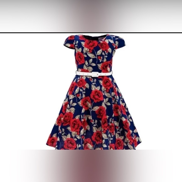 Bonny Billy Other - 🆕 BONNY BILLY GIRLS RED/BLUE FLORAL SWING DRESS (10-12/150)